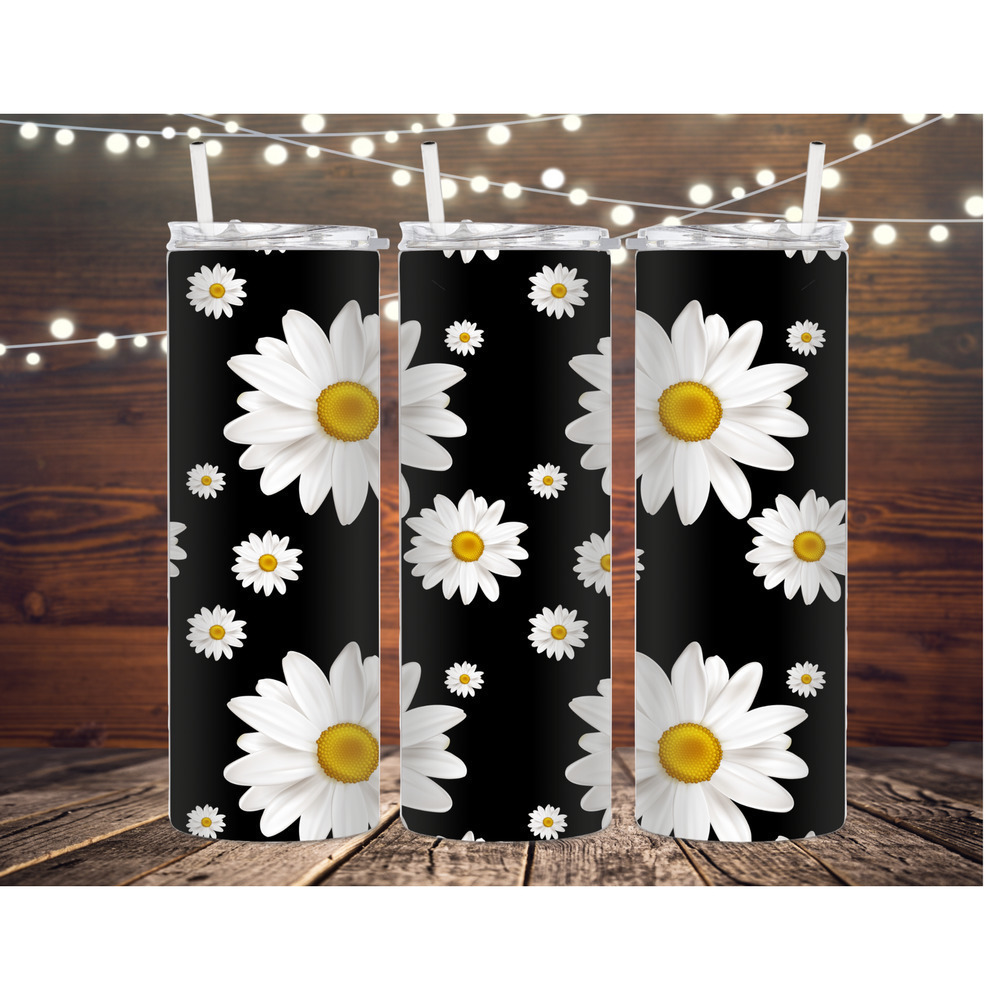 Daisies metal insulated tumbler, water bottle, flowers, daisy, stainless steel